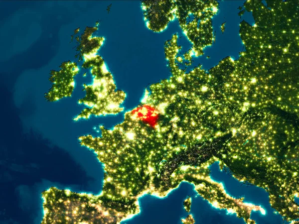 België in rood bij nacht — Stockfoto