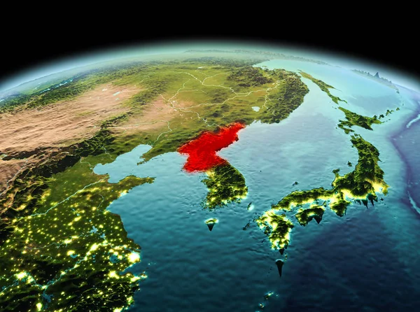 Nordkorea på planeten jorden i rymden — Stockfoto