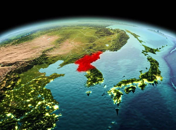 North Korea on planet Earth in space — Stock Photo, Image