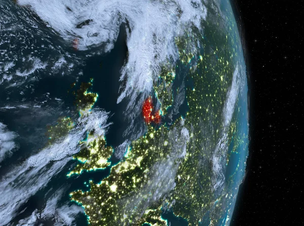 Noche sobre Dinamarca en la Tierra — Foto de Stock
