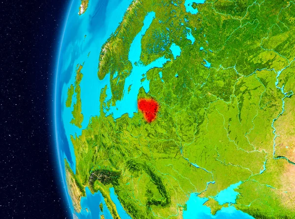 Vista espacial da Lituânia em vermelho — Fotografia de Stock