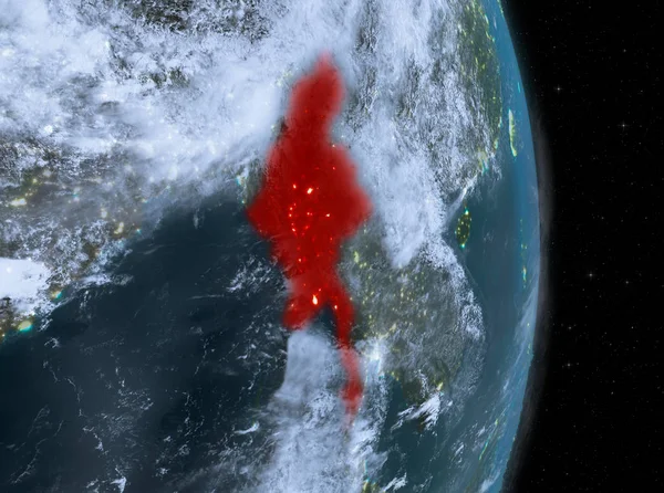 Nacht over Myanmar op aarde — Stockfoto
