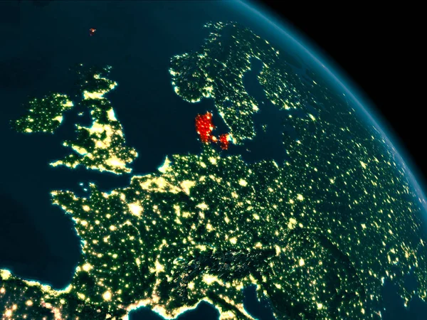 Nacht uitzicht van Denemarken op aarde — Stockfoto