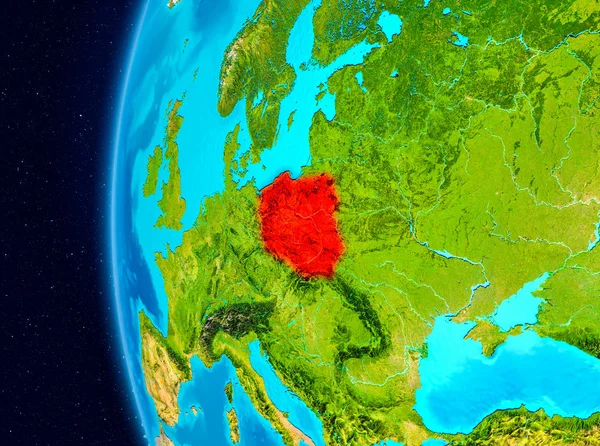 Vista espacial da Polônia em vermelho — Fotografia de Stock