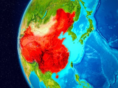 Çin'in uzay görünümünde kırmızı