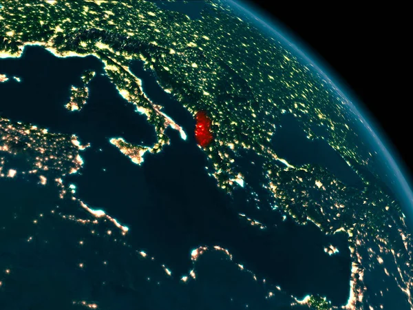 Noční pohled z Albánie na zemi — Stock fotografie