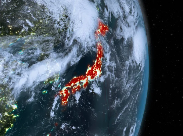 Noche sobre Japón en la Tierra — Foto de Stock