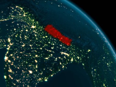 Nepal yeryüzünde gece görünümü
