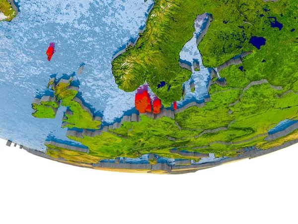 Данія у червоному на моделі Землі — стокове фото