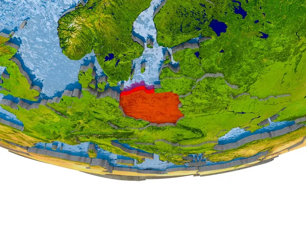 波兰在红色地球模型 — 图库照片