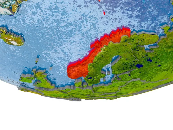 Норвегія в червоному на моделі Землі — стокове фото