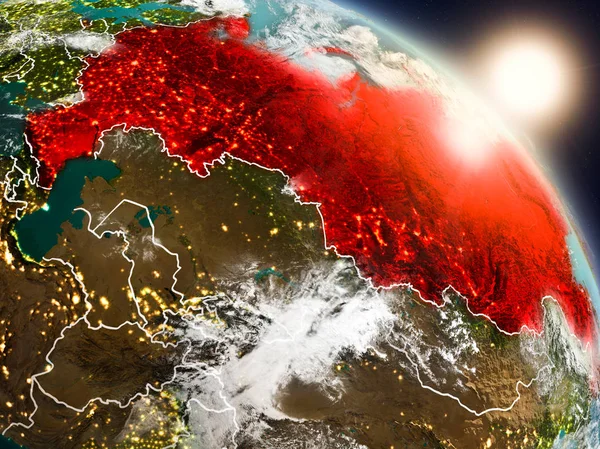 Rusia desde el espacio durante el amanecer —  Fotos de Stock
