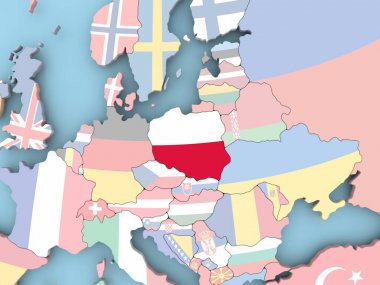 Polonya Haritası dünya üzerinde bayrak ile