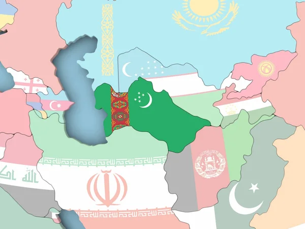 Karte von Turkmenistan mit Flagge auf Globus — Stockfoto