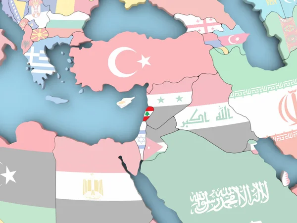 Mapa de Líbano con bandera en el mundo — Foto de Stock
