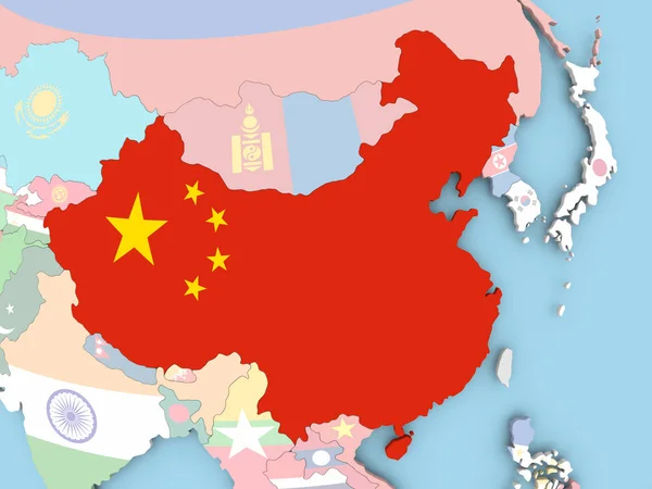 Mapa da China com bandeira no globo — Fotografia de Stock