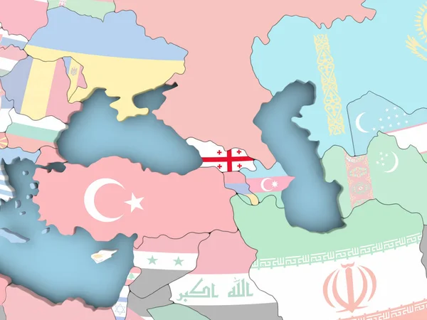 Karte von Georgien mit Flagge auf Globus — Stockfoto