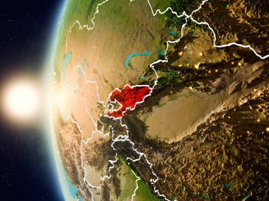 Kırgızistan uzaydan yukarıda günbatımı