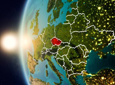 Çek Cumhuriyeti uzaydan yukarıda günbatımı