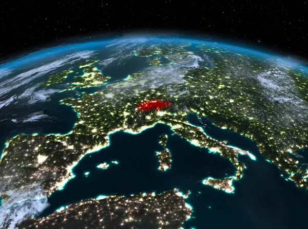 Zwitserland vanuit de ruimte bij nacht — Stockfoto