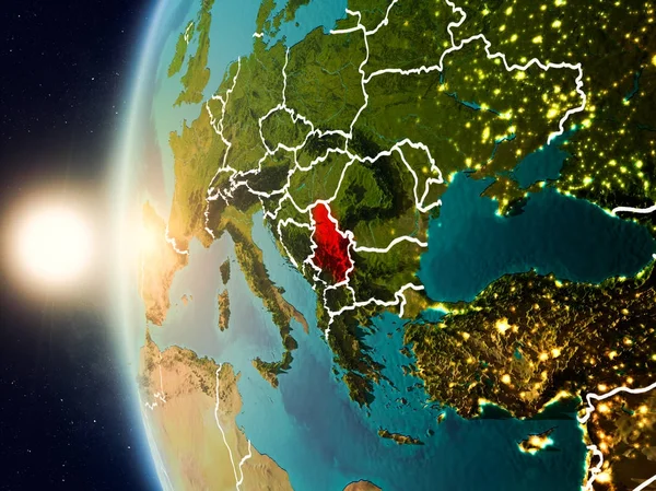 Günbatımı Sırbistan uzaydan yukarıda