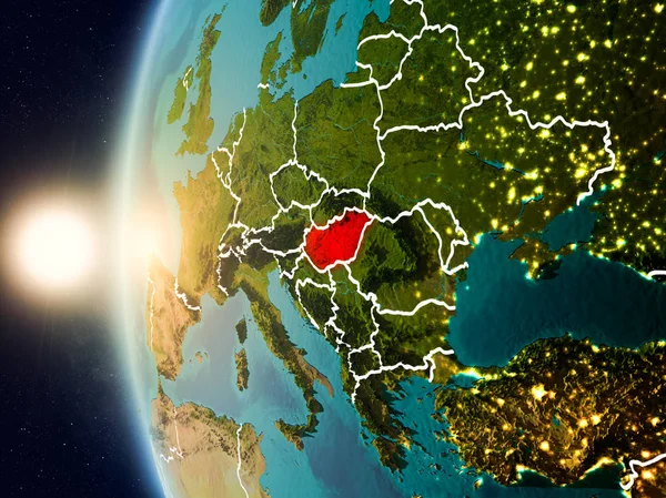 Puesta de sol sobre Hungría desde el espacio —  Fotos de Stock