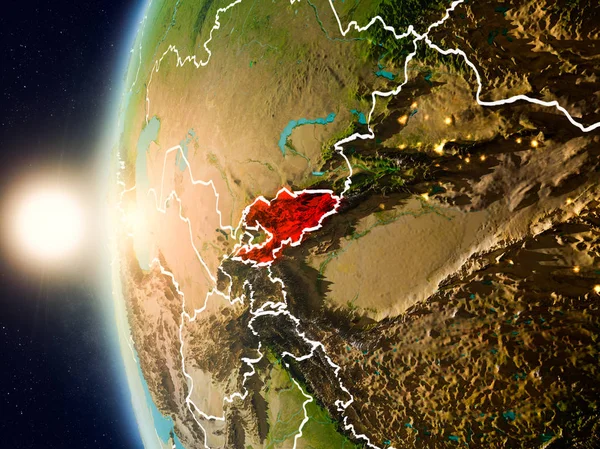 Kırgızistan uzaydan yukarıda günbatımı