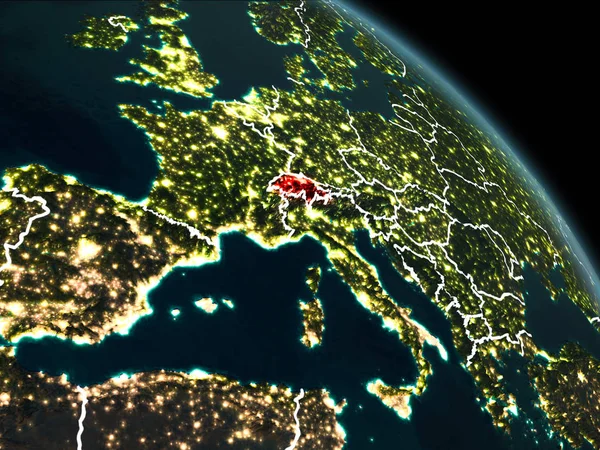 Zwitserland in rood bij nacht — Stockfoto