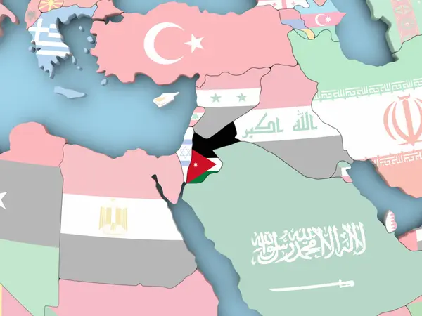 Mappa della Giordania con la bandiera sul globo — Foto Stock