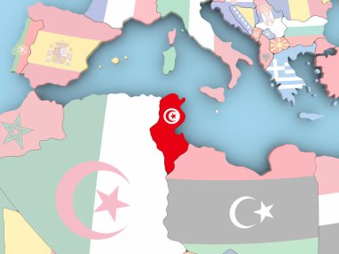 Tunus Haritası dünya üzerinde bayrak ile