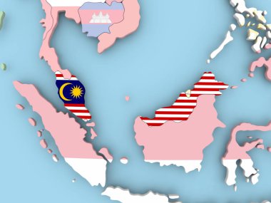 Malezya haritası Dünya üzerinde bayrak ile