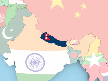 Nepal Haritası dünya üzerinde bayrak ile