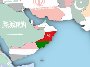 Umman Haritası dünya üzerinde bayrak ile