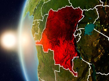 Demokratik Kongo Cumhuriyeti uzaydan yukarıda günbatımı