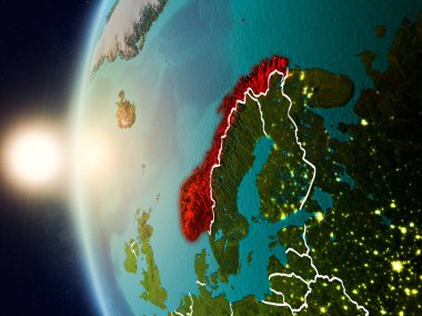 Günbatımı Norveç uzaydan yukarıda