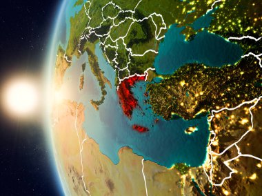 Günbatımı Yunanistan uzaydan yukarıda
