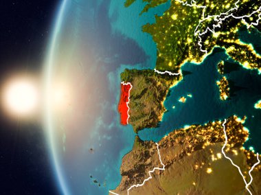 Günbatımı Portekiz uzaydan yukarıda