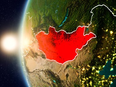 Günbatımı Moğolistan uzaydan yukarıda