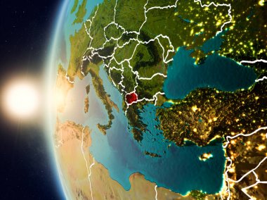 Günbatımı Makedonya uzaydan yukarıda