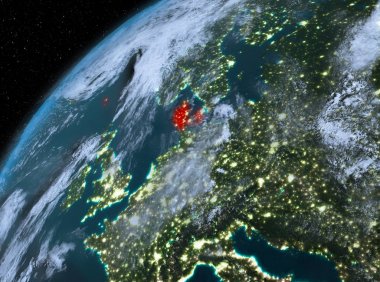 Planet Earth gece uzayda Danimarka