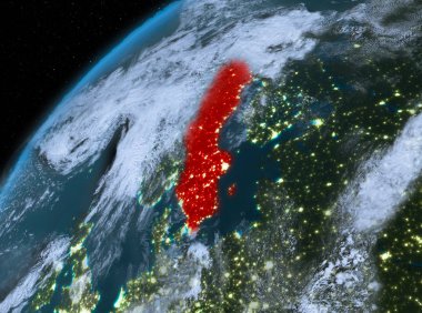 Planet Earth gece uzayda İsveç