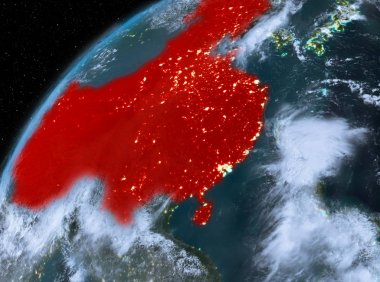 Çin Planet Earth gece uzayda