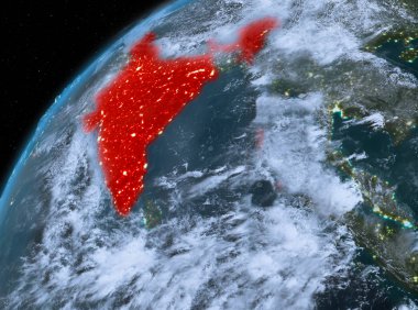 Planet Earth gece uzayda Hindistan