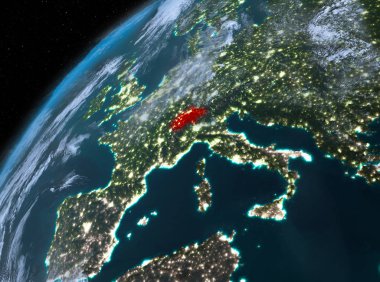 Planet Earth gece uzayda İsviçre