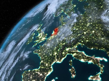 Planet Earth gece uzayda Hollanda