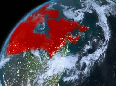 Planet Earth gece uzayda Kanada