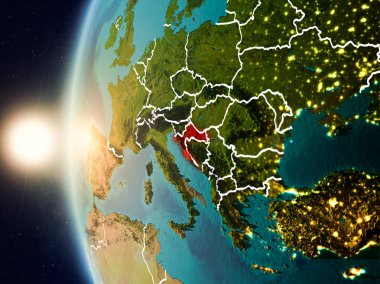 Gün batımı Hırvatistan uzaydan yukarıda