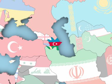 Azerbaycan Haritası dünya üzerinde bayrak ile