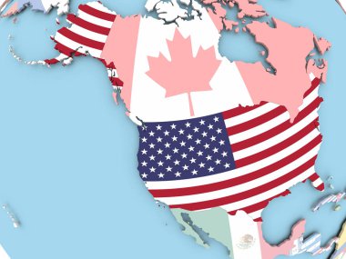 Dünya üzerinde bayrak ile ABD Haritası