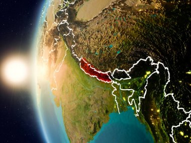 Günbatımı Nepal uzaydan yukarıda